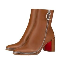 Christian Louboutin Brown Heeled Boots with Red Sole (never worn)